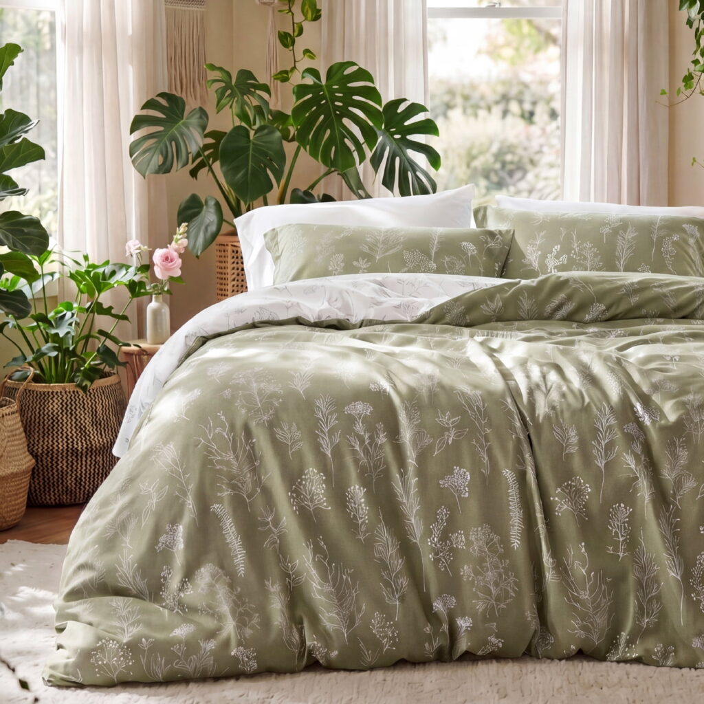 U by Bedsure Comforter Sets Twin, Dorm Essentials Bedding Set, Olive Green College Bedding Set Twin Size, 2 Pieces Cute Soft Floral Bedding