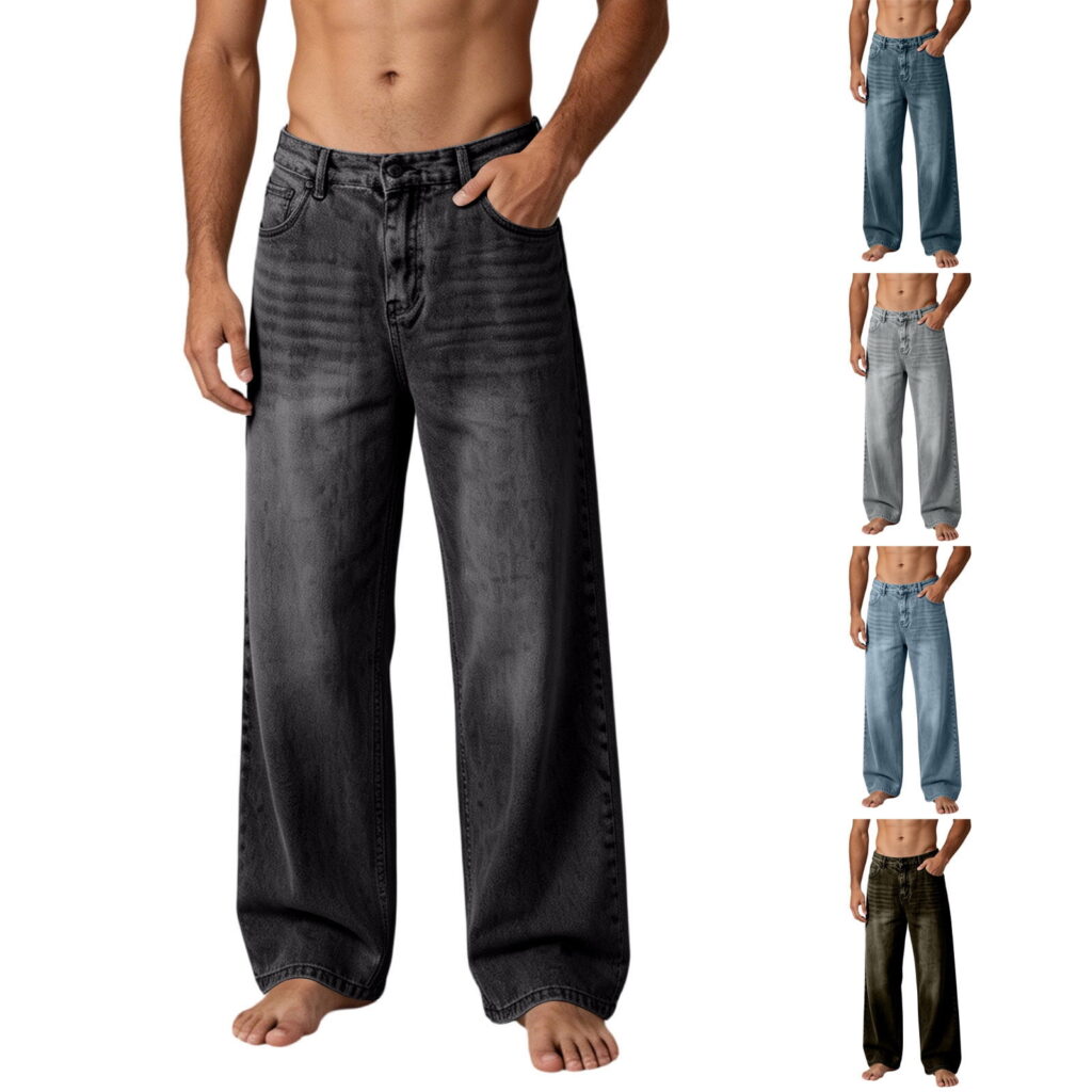 ThriftyPlait Men's Baggy Denim Jeans Casual Loose Fit Wide Leg Straight Pants Trendy Y2K Streetwear Bottoms for Fashionable Daily Look