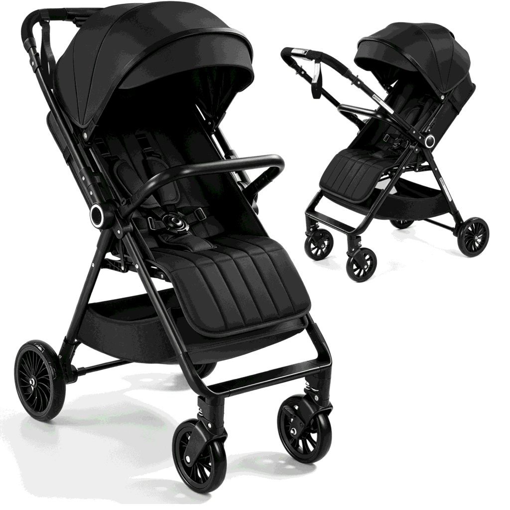 Vomeast Lightweight Stroller, Foldable Baby Stroller with Reversible Handle & One-Hand Fold for Travel, Black