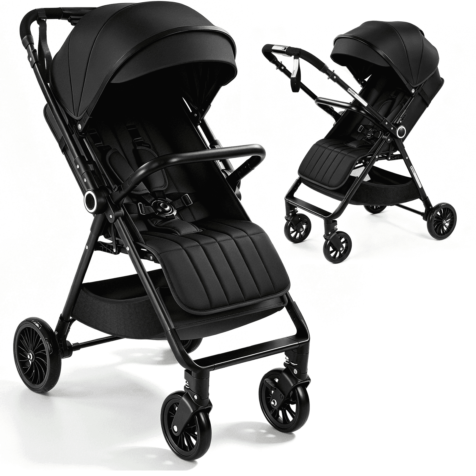 Vomeast Lightweight Stroller, Foldable Baby Stroller with Reversible Handle & One-Hand Fold for Travel, Black