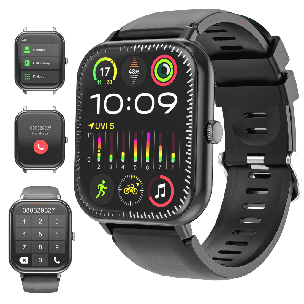 OWNTECH 1.83" Smart Watch, Bluetooth Answer/Make Calls/Message Reminder, 120+ Sports Modes, IP67 Waterproof Fitness Watches for Android and iPhone,Black