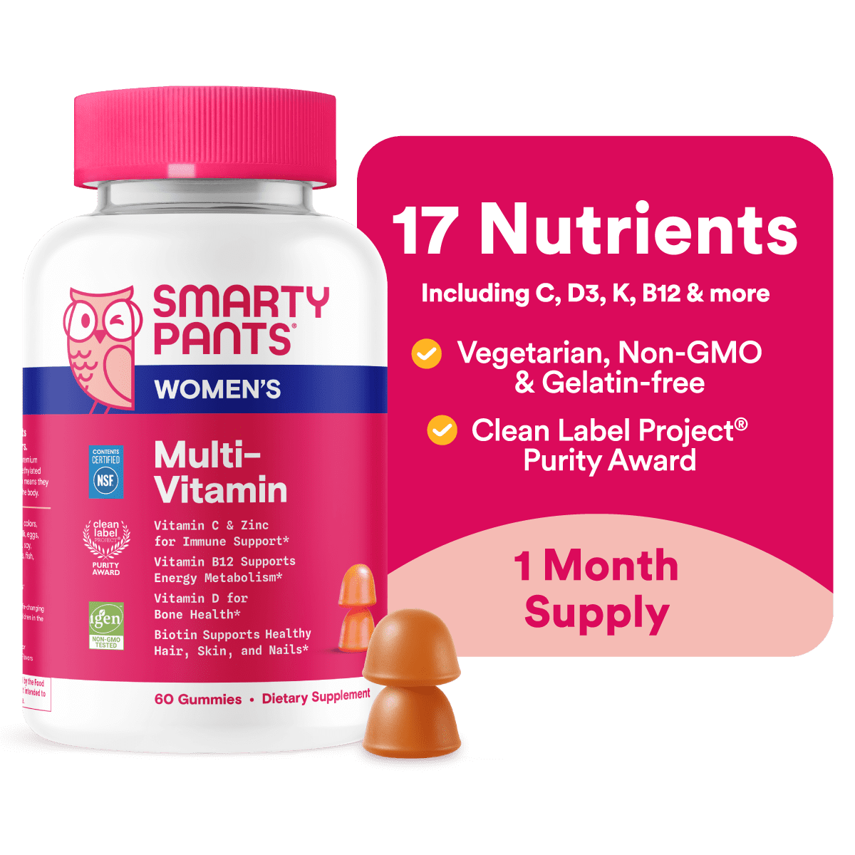 SmartyPants Women's Multivitamin Gummies with D3, C & B12 - 60ct