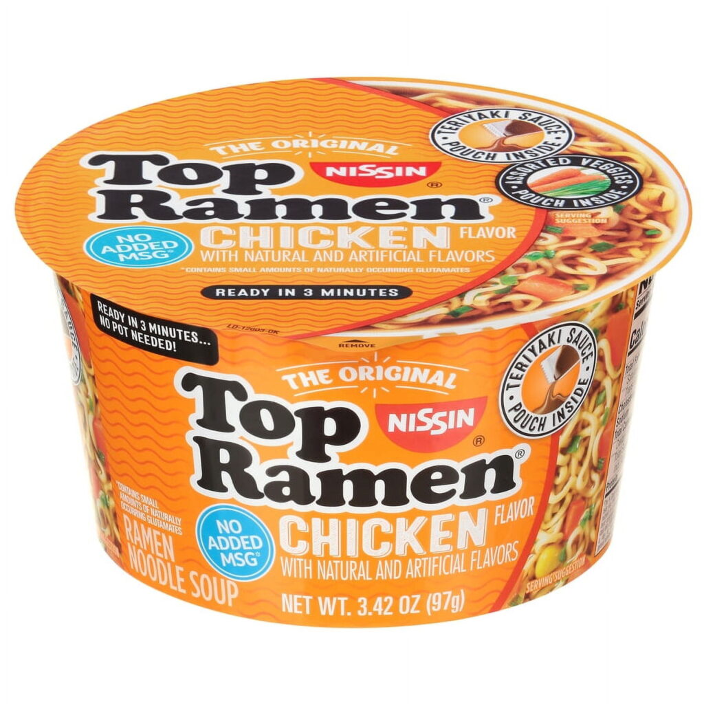 Nissin Foods Top Ramen The Original Ramen Noodle Soup, Chicken Flavor, 3.42 oz Bowl, Shelf-Stable