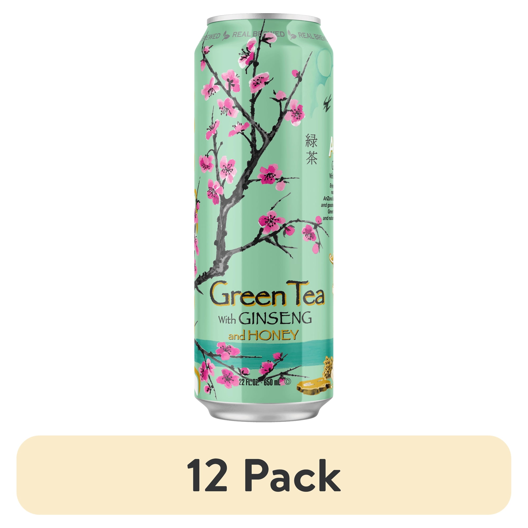 (12 pack) AriZona Green Tea with Ginseng & Honey, Caffeine-Free, 22 fl oz