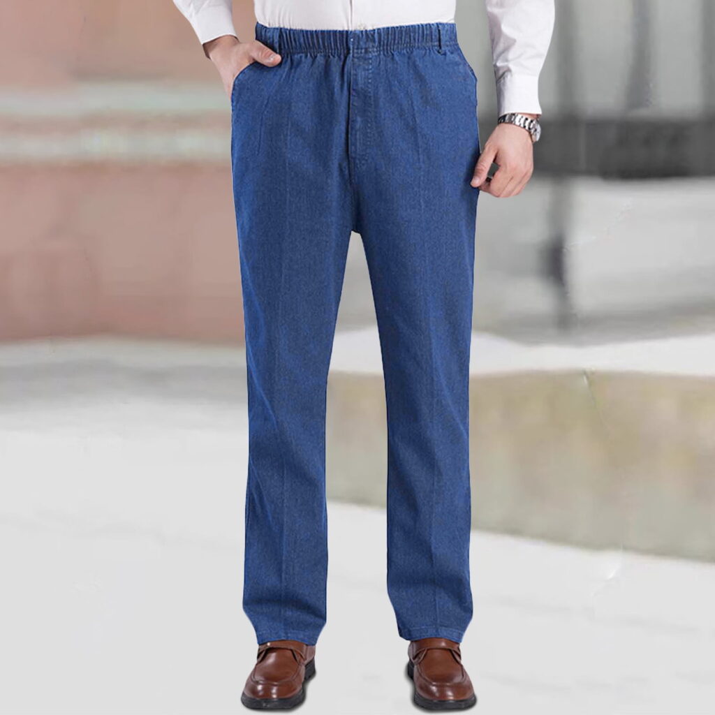 MEZZALL Men's Jeans High Waist Elasticated Waist Loose Stretch Deep Crotch Casual Style Denim Trousers Stylish Solid Color Daliy Slacks