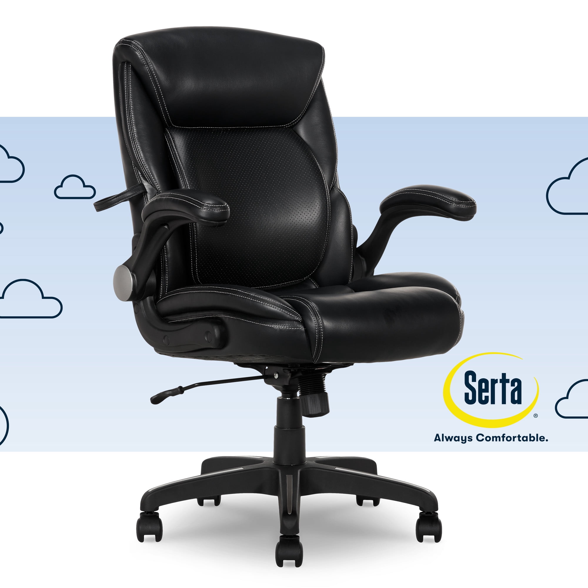 Serta Air Lumbar Bonded Leather Manager Office Chair, Black