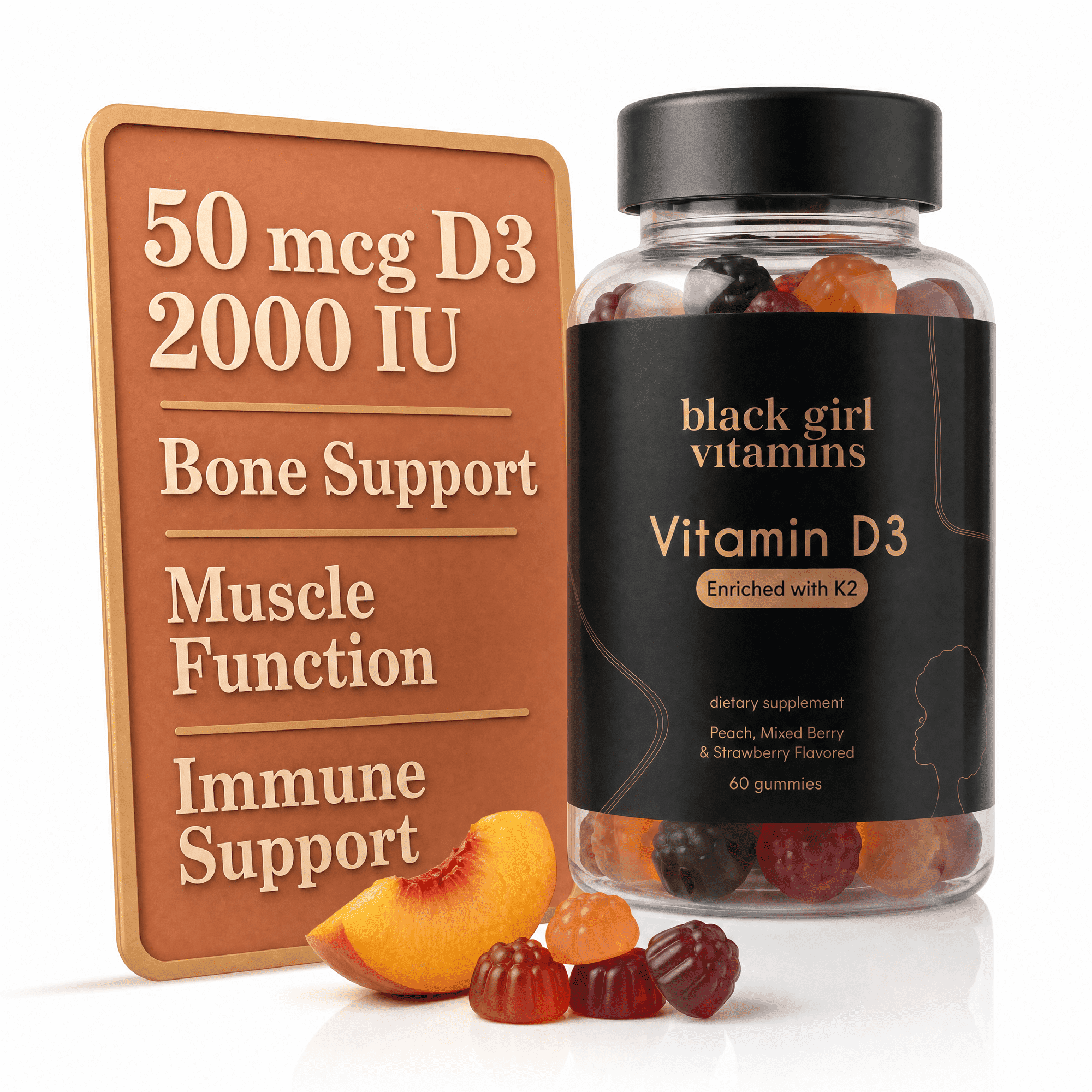 Black Girl Vitamins - Vitamin D3 Gummies, for Immune, Energy, and Bone Support, 2000IU (50mcg) Vitamin D per Serving, Gluten-Free Vitamin D Gummies