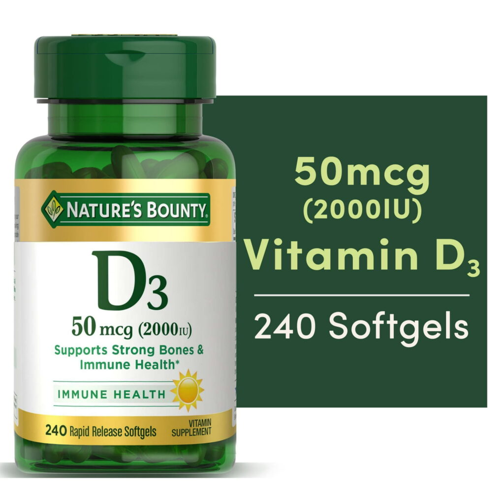 Nature's Bounty Vitamin D3 Cholecalciferol, Immune and Bone Health Support, 50 mcg Softgels, 240 Count