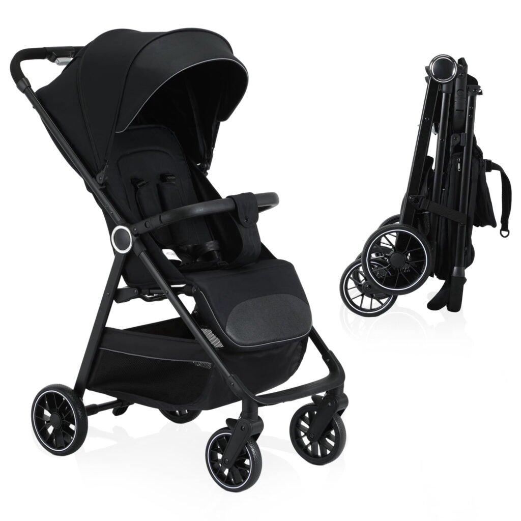 Vrhot Lightweight Baby Stroller, Compact Folding Travel Stroller, One-Hand Fold, Infant and Toddler 6-36 Months, Black