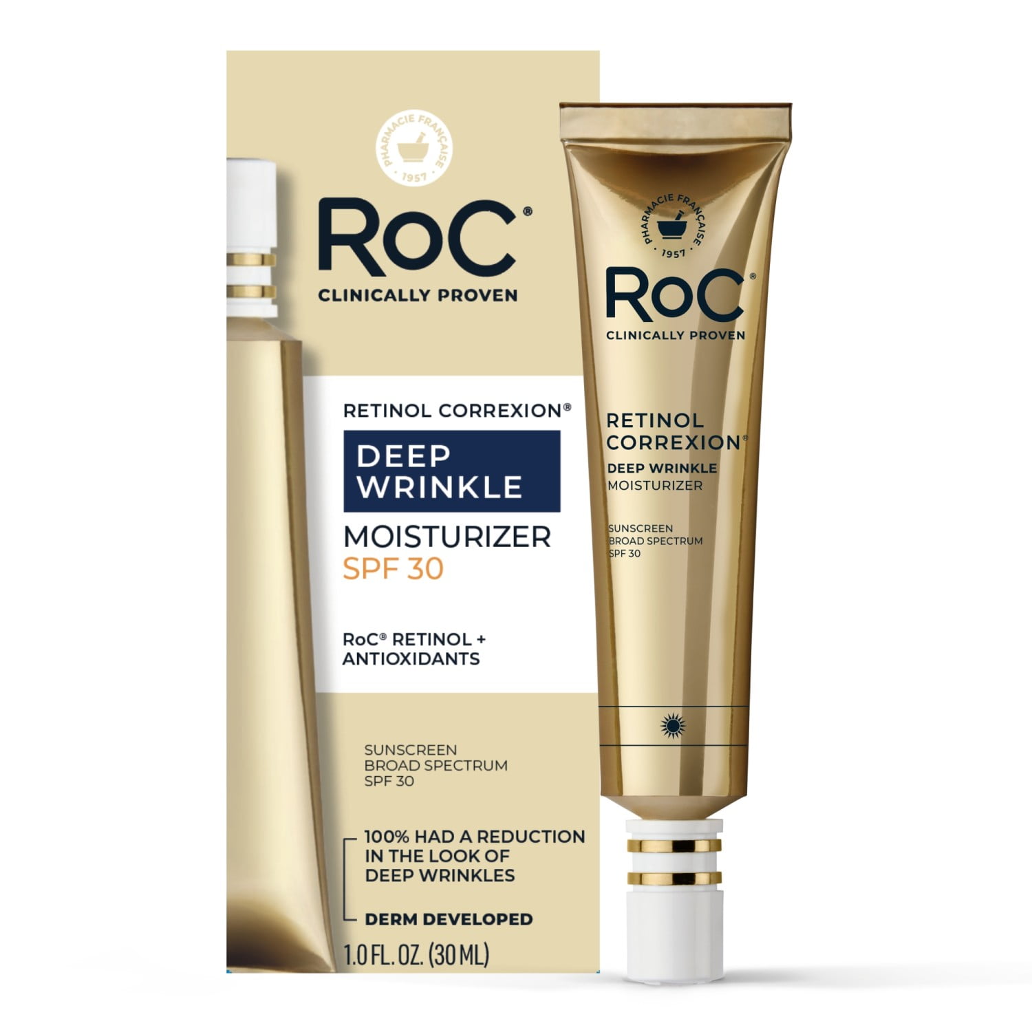 RoC Retinol Correxion Deep Wrinkle Face Moisturizer with SPF 30, for Fine Lines, Dark Spots, 1oz