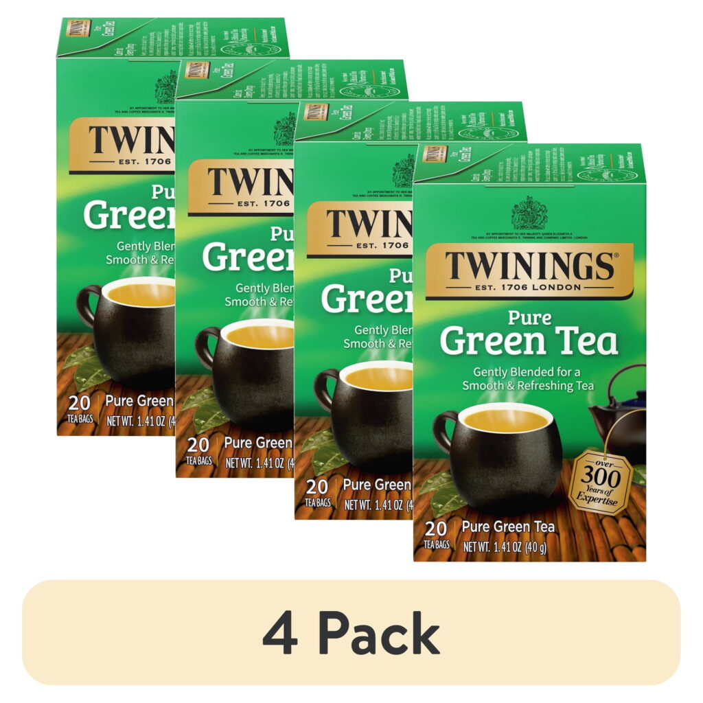 (4 pack) Twinings Pure Green Tea Bags, Naturally Caffeinated, Smooth & Refreshing, 20 Count