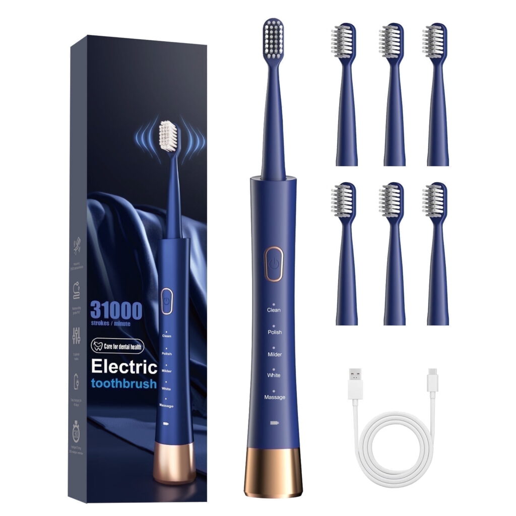 JTF Orthodontic Electric Toothbrush for Braces: 6 U-Shaped Soft Brush Heads, 5 Modes, 2Min Timer, IPX7 Waterproof, Deep Oral Clean, Orthodontic Power Toothbrush for Tooth with Dental Device