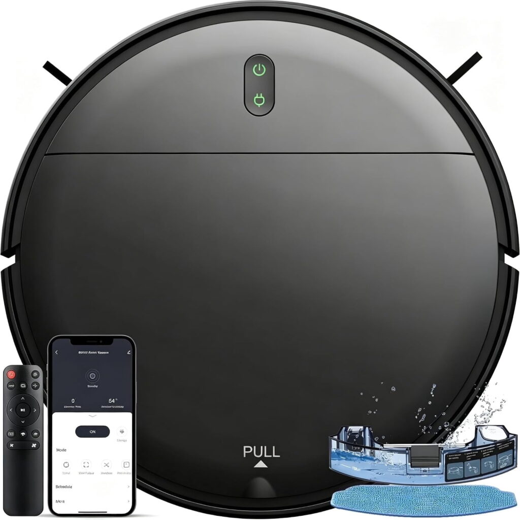 Teendow Robot Vacuum Cleaner, Robot Vacuum and Mop Combo with WIFI for Pet Hair and Hard Floor Black