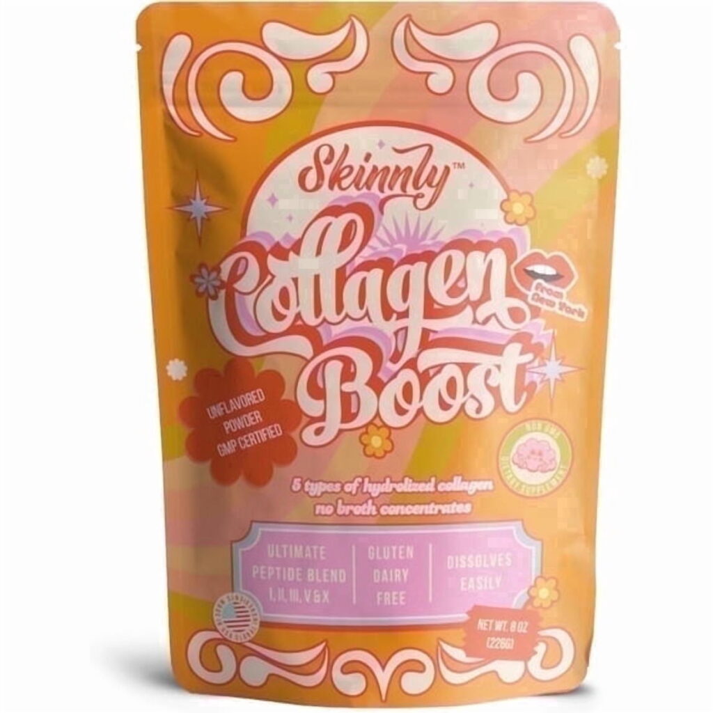 Skinnly Multi Collagen Peptides Powder, Hydrolyzed Collagen Protein, Types I II III V X, Unflavored, 8 oz