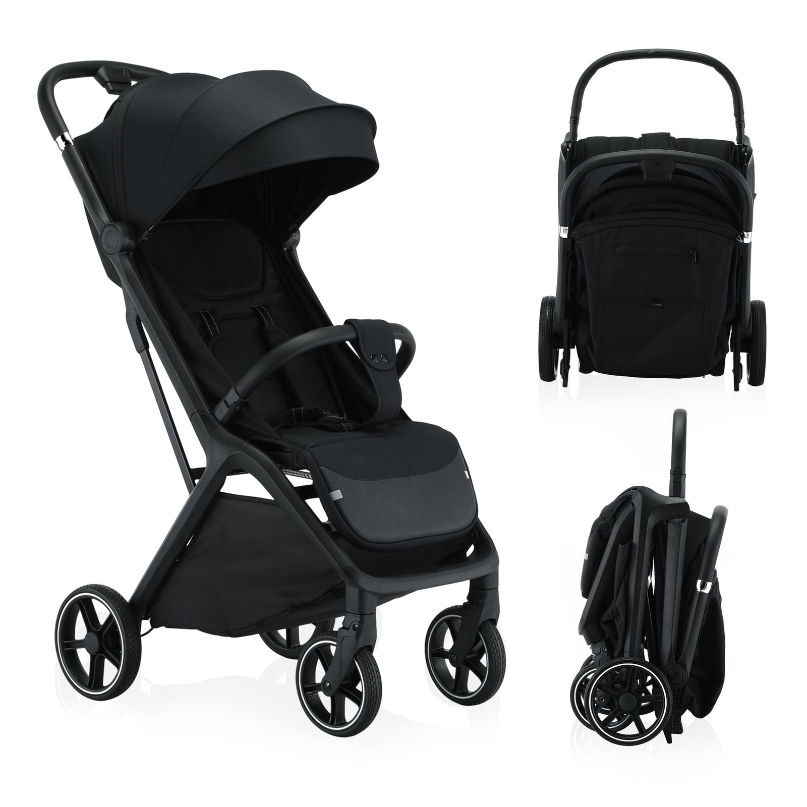 Vrhot Compact Baby Stroller, One-Hand Fold, Lightweight, Multi-Position Recline, Canopy, For Infants and Toddlers, Black