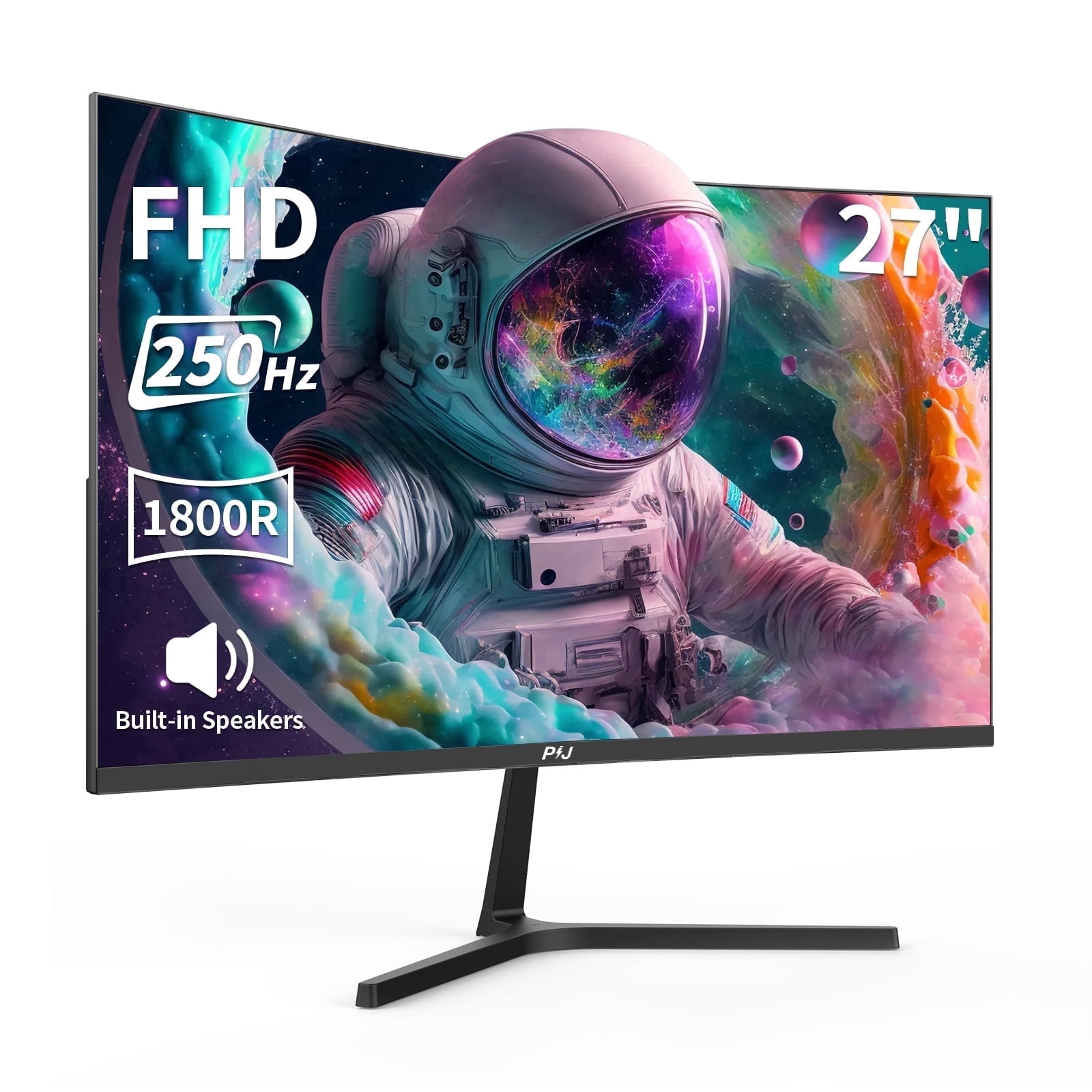 PIJ 27 Inch Curved Gaming Monitor 250Hz, FHD 1080P PC Computer Monitor Built-in Speakers, VA Screen with FreeSync, DP, HDMI, Wall Mountable