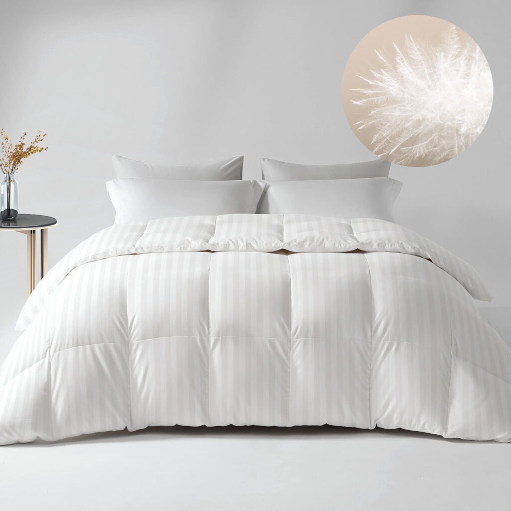 Down Feather Comforter King Size - High Fill Power All Season Duvet Insert, Luxurious Hotel Medium Warmth Bedding Comforter (106”x90”)