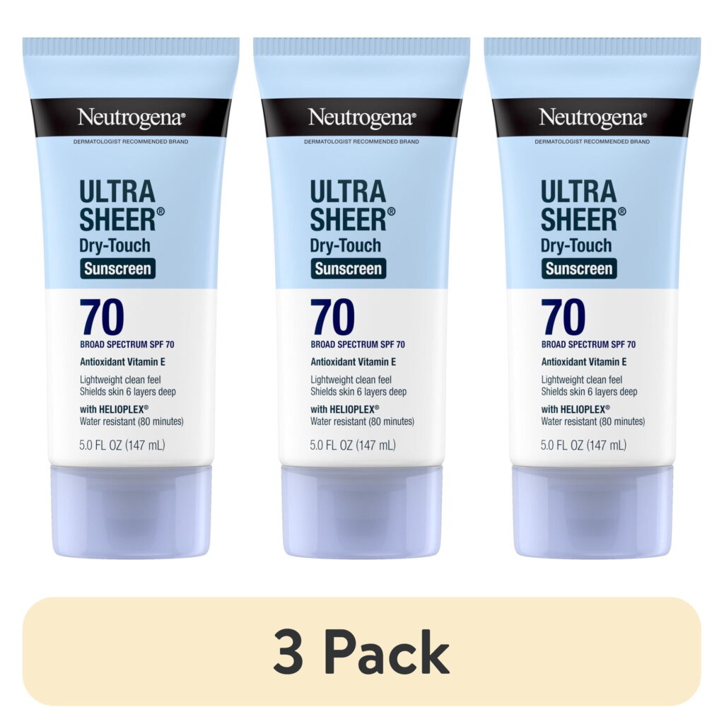 (3 pack) Neutrogena Ultra Sheer Sunscreen SPF 70 Body Sunscreen Lotion, Dry-Touch Sun Protection, 5 fl oz