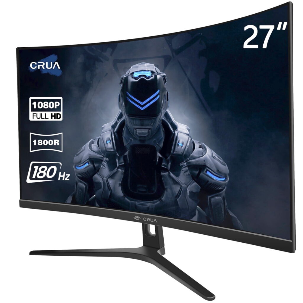 CRUA 27" 165Hz/180Hz Curved Gaming Monitor - FHD 1080P,FreeSync,1800R Frameless Computer Monitor, 1ms GTG, DP&HDMI Port, Black