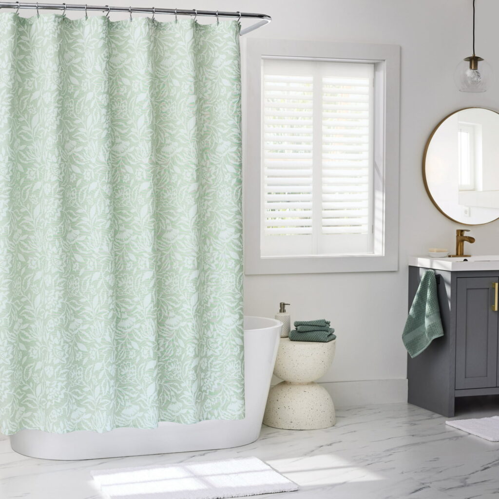 Better Homes & Gardens Floral Matelasse Shower Curtain, Green, 72 in x 72 in, 1 Piece