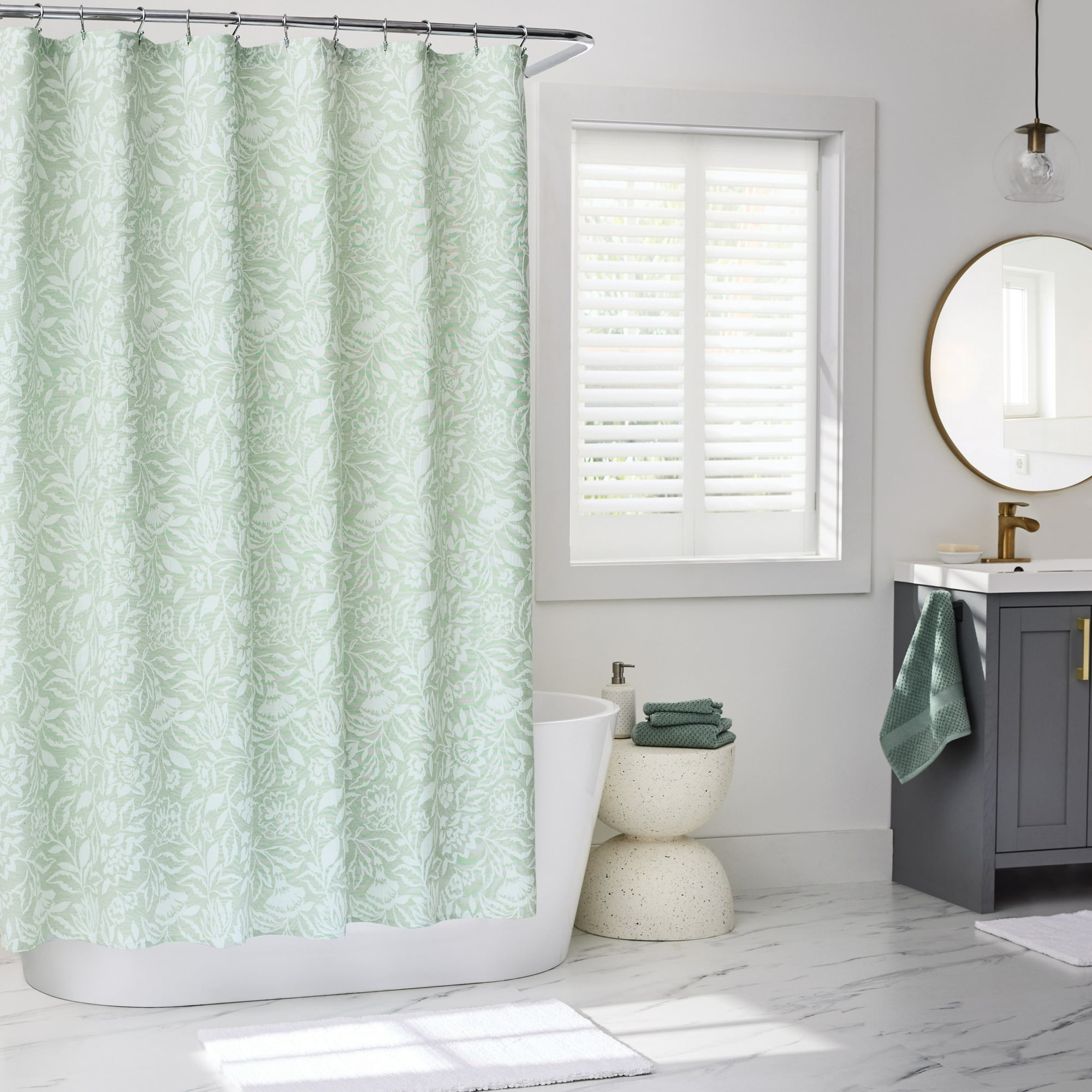 Better Homes & Gardens Floral Matelasse Shower Curtain, Green, 72 in x 72 in, 1 Piece