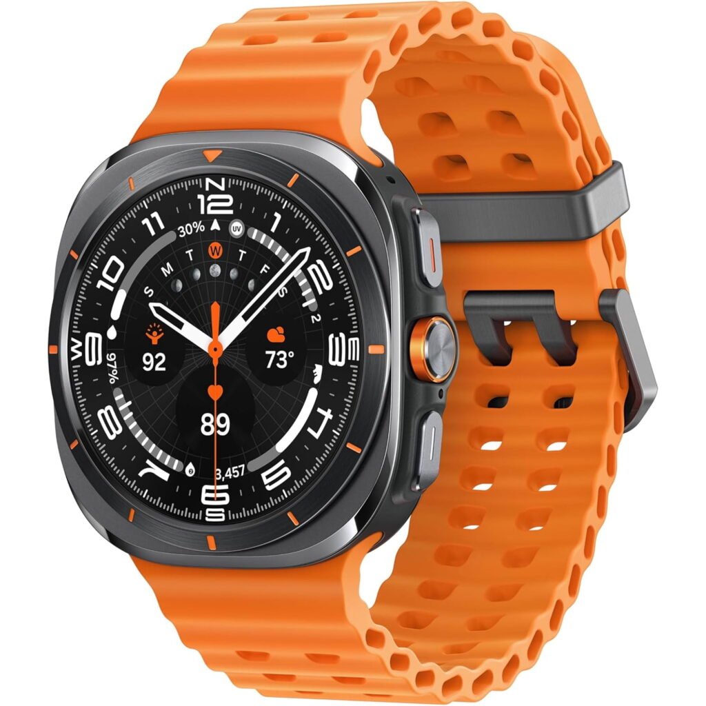 Samsung Galaxy Watch Ultra 47mm LTE Titanium Smart Watch, Titanium Gray, Orange Band