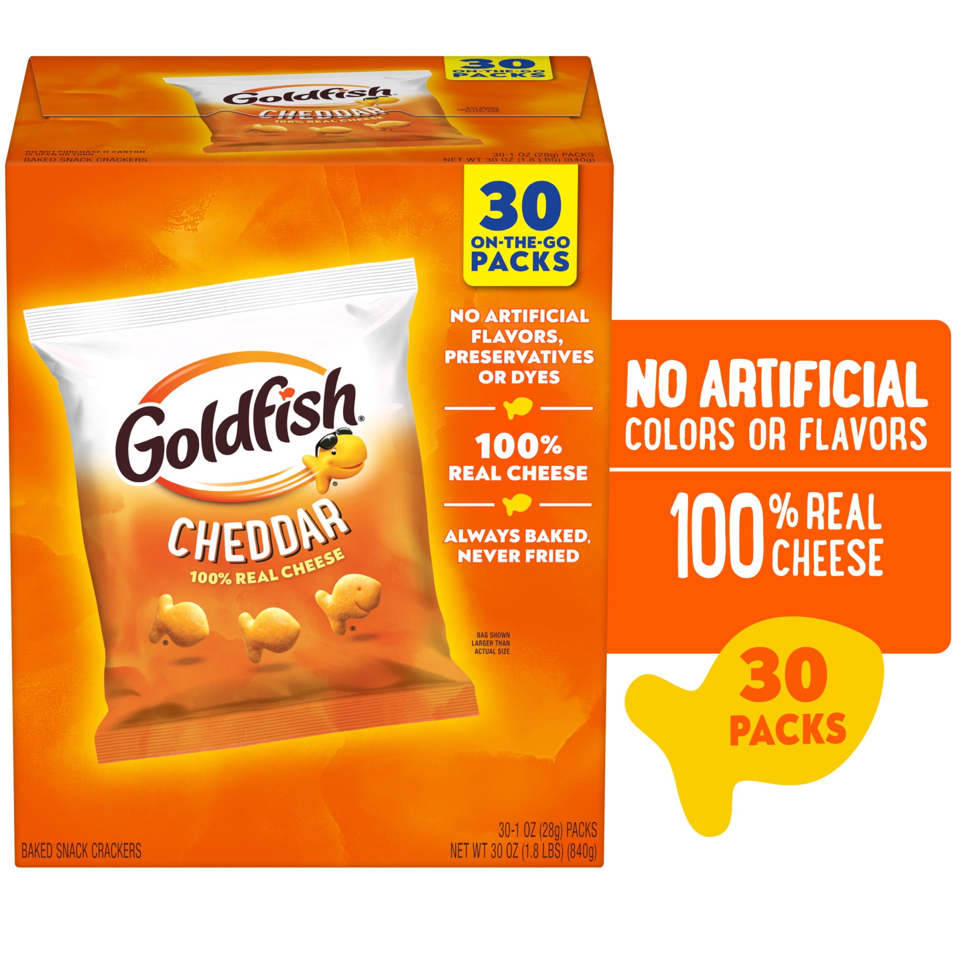 Goldfish Cheddar Crackers, Snack Pack, 1 oz, 30 Count Multi-Pack Box