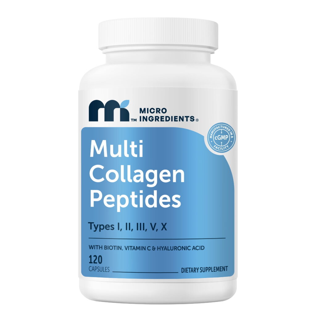 Micro Ingredients Multi Collagen Peptides Capsules for Men & Women with Types I, II, III, V and X, Biotin, Hyaluronic Acid & Vitamin C, 120 Count