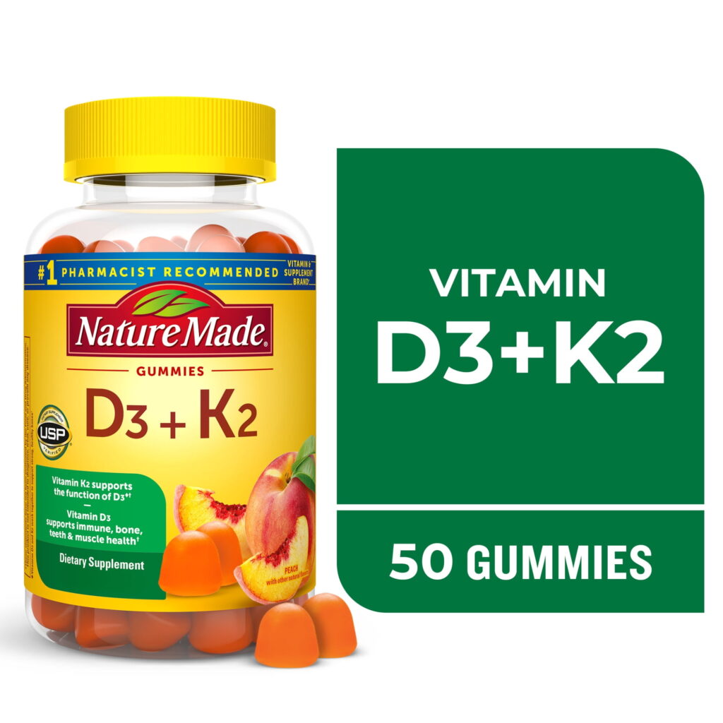 Nature Made Vitamin D3 K2 Gummies, Vitamin D 5000 IU per Serving, 50 Count