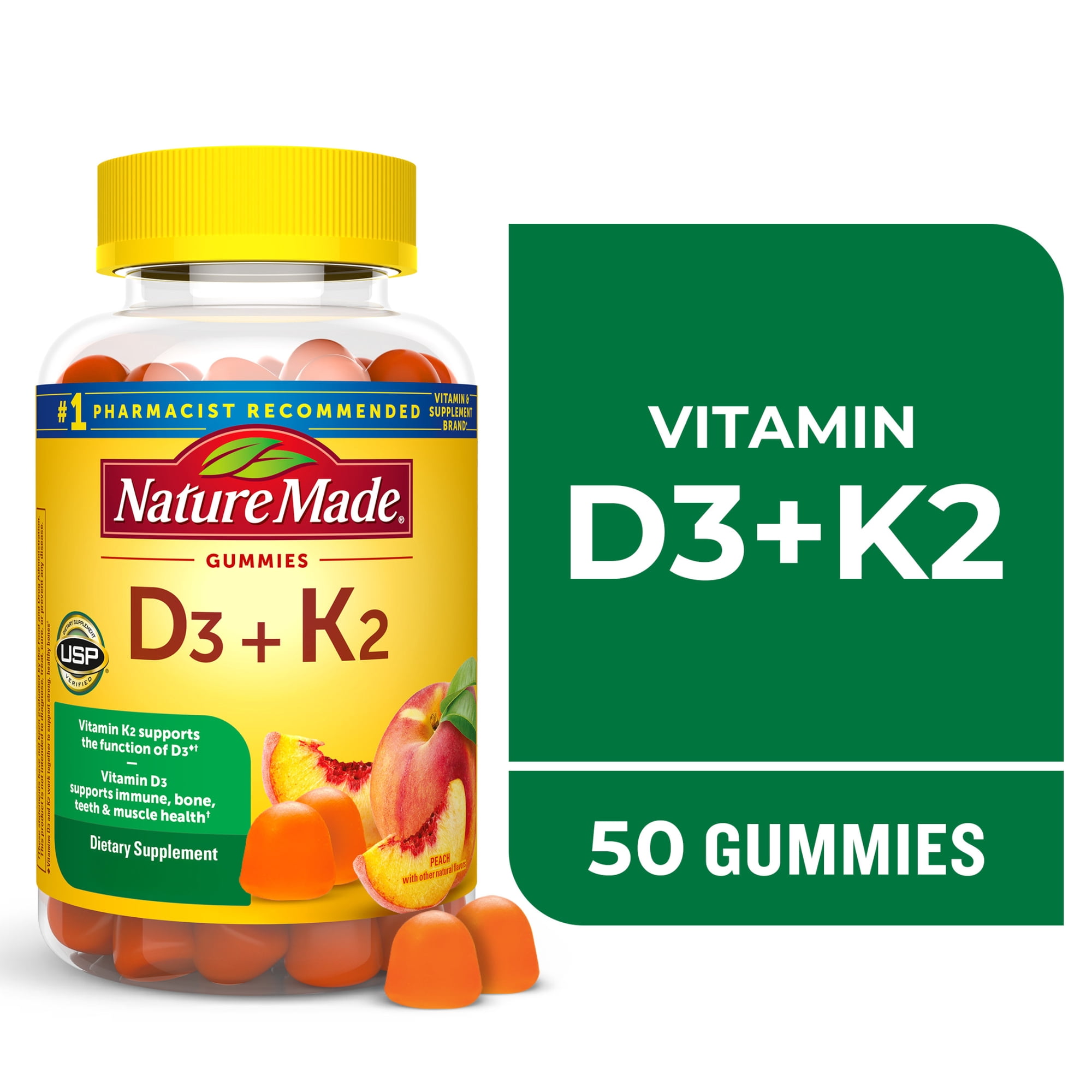 Nature Made Vitamin D3 K2 Gummies, Vitamin D 5000 IU per Serving, 50 Count