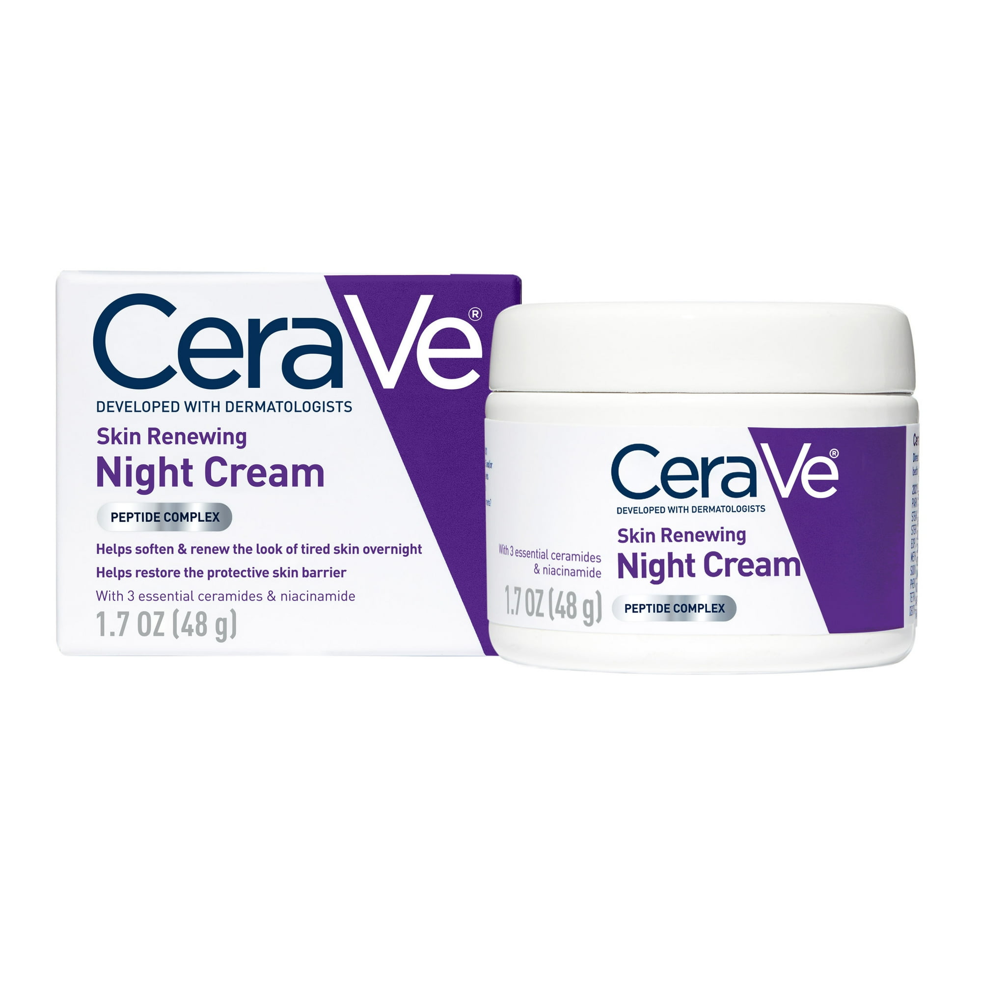 CeraVe Moisturizer Skin Renewing Night Face Cream with Peptides & Hyaluronic Acid for All Skin Types 1.7 oz