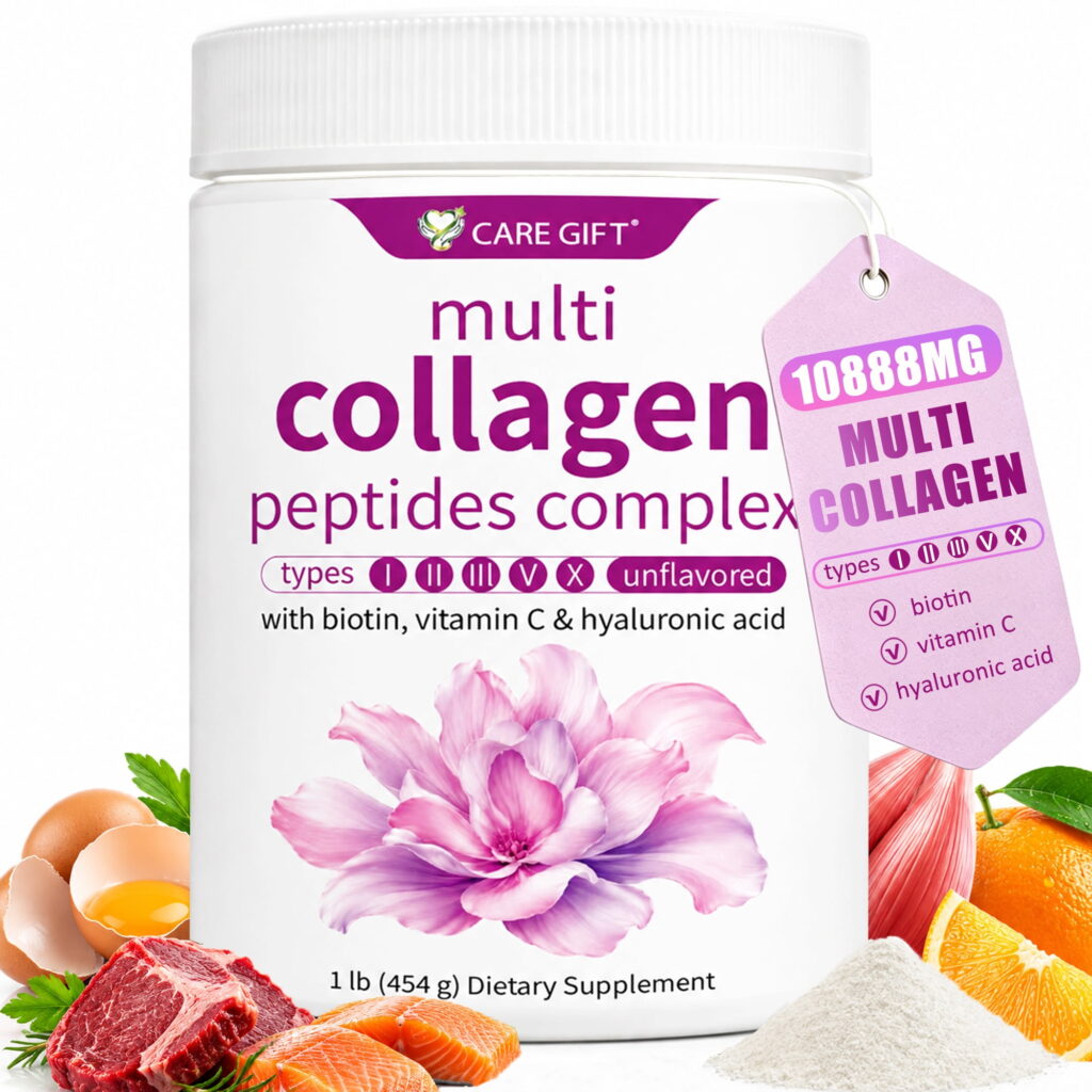 Multi Collagen Peptides Powder, 1lb (41 Servings) | Hydrolyzed Type I, II, III, V, X with Biotin, Hyaluronic Acid & Vitamin C Supports Hair Nail Skin Bone Joint Health, Unflavored Easy Dissolve
