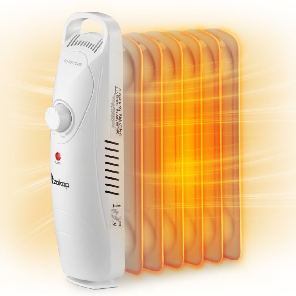 Ktaxon Filled Radiator Heater, Small Portable Space Heater with Adjustable Programmable Thermostat, Quiet, Overheat Protection, 6 Oil Heating Fins, 600W Mini Heater for Home Office White