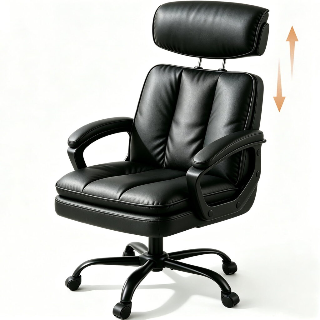 Patbrela Office Chair PU Leather Ergonomic Comfy Swivel Desk Chairs with 3-Position Adjustable Headrest, Black