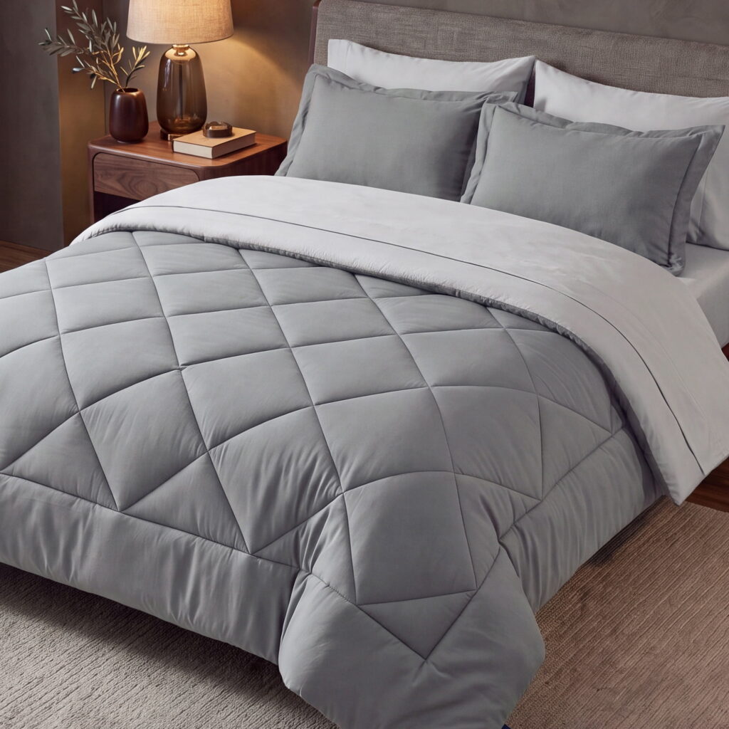U by Bedsure Queen Comforter Set,7 Pieces Bed in a Bag, Reversible Lightweight Bedding Set, Gray