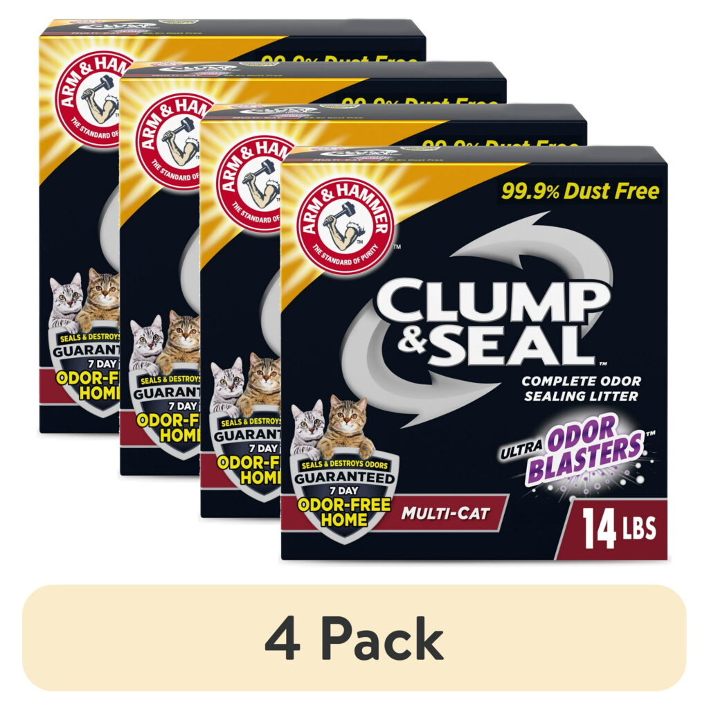 (4 pack) ARM & HAMMER Clump & Seal Cat Clumping Litter Multi-Cat Odor Sealing 99.9% Dust Free 14 lb