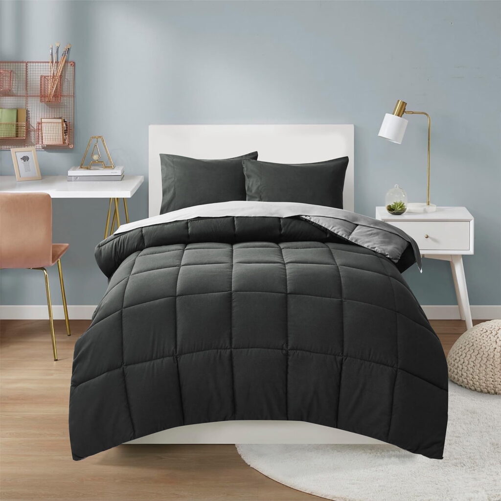 HIG Twin XL 5 Pieces Comforter Set, Gray Reversible and Lightweight Bed in a Bag with 1 Comforter, 1 Flat Sheet, 1 Fitted Sheet, 2 Pillowcases, All Season Bedding Set for Dorm Bedroom
