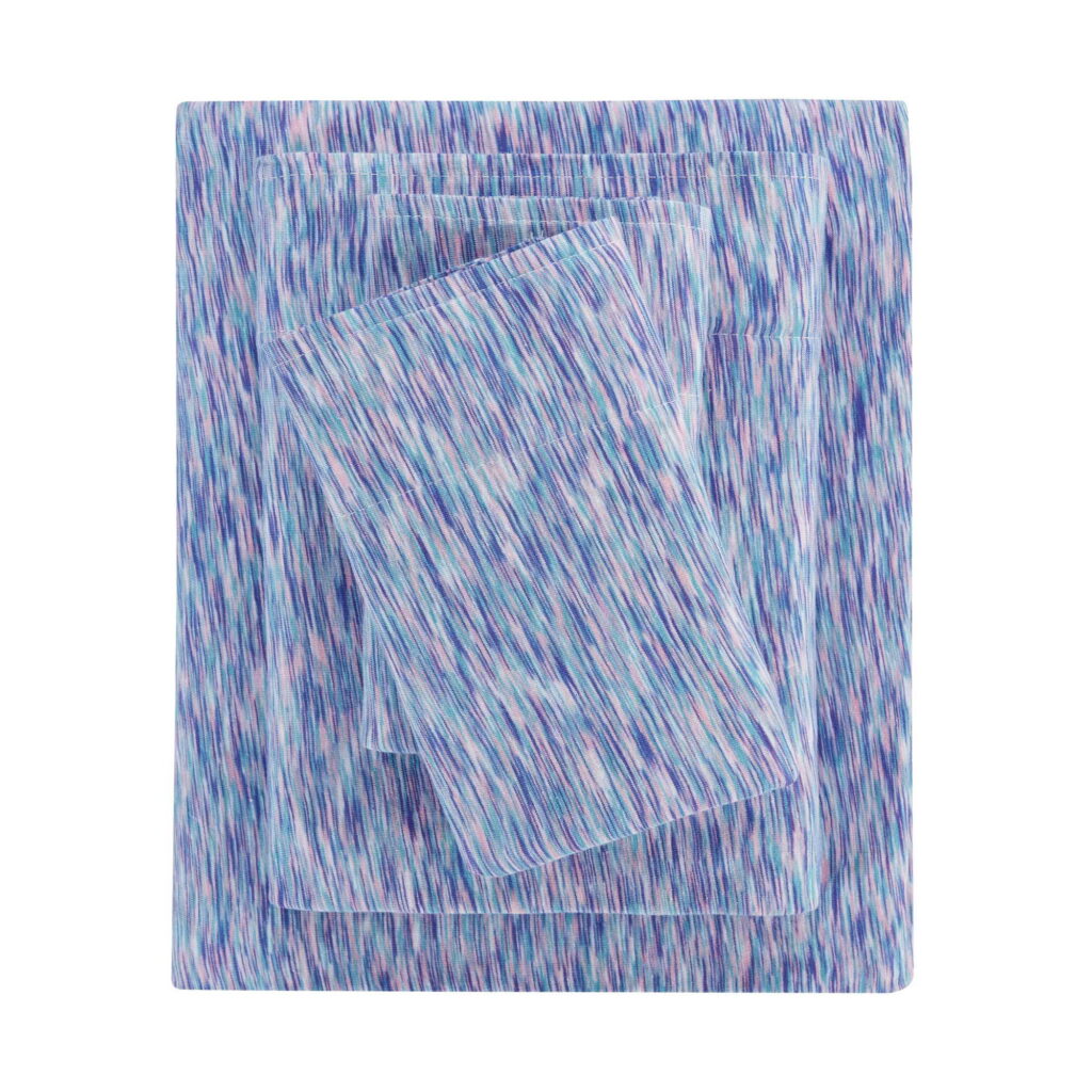 Mainstays Extra Soft Jersey Bed Sheet Set, Full, Purple Crackle, 4 Pieces