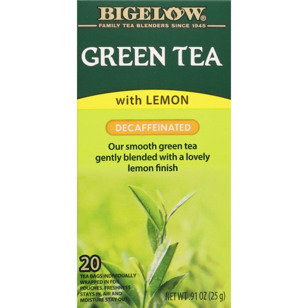 Bigelow Green Tea with Lemon, Decaffeinated, Green Tea Bags, 20 Count