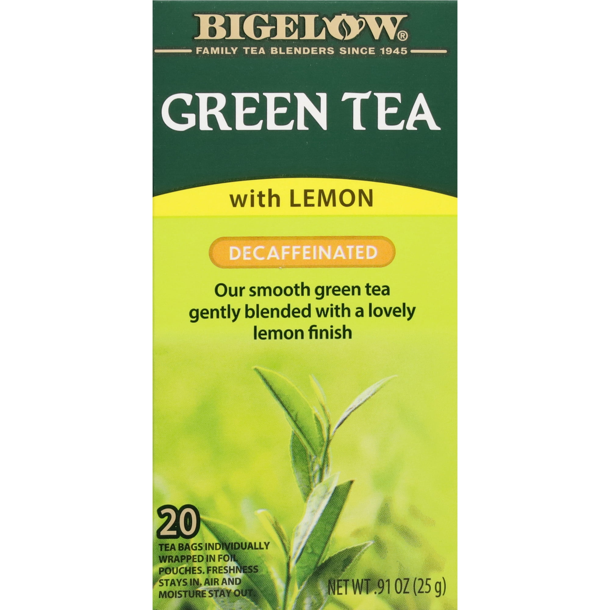 Bigelow Green Tea with Lemon, Decaffeinated, Green Tea Bags, 20 Count