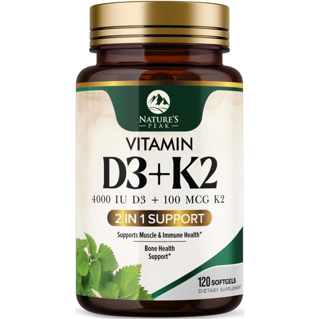 Vitamin D3 K2 - High Potency Vitamin D3 + K2 - 2-in-1 Complex Vitamin D & K2 (MK7) Supplement - Gluten Free - Bone & Immune Support - Vitamin D3 4000 IU Per Softgel - Bottled in the USA, 120 Softgels