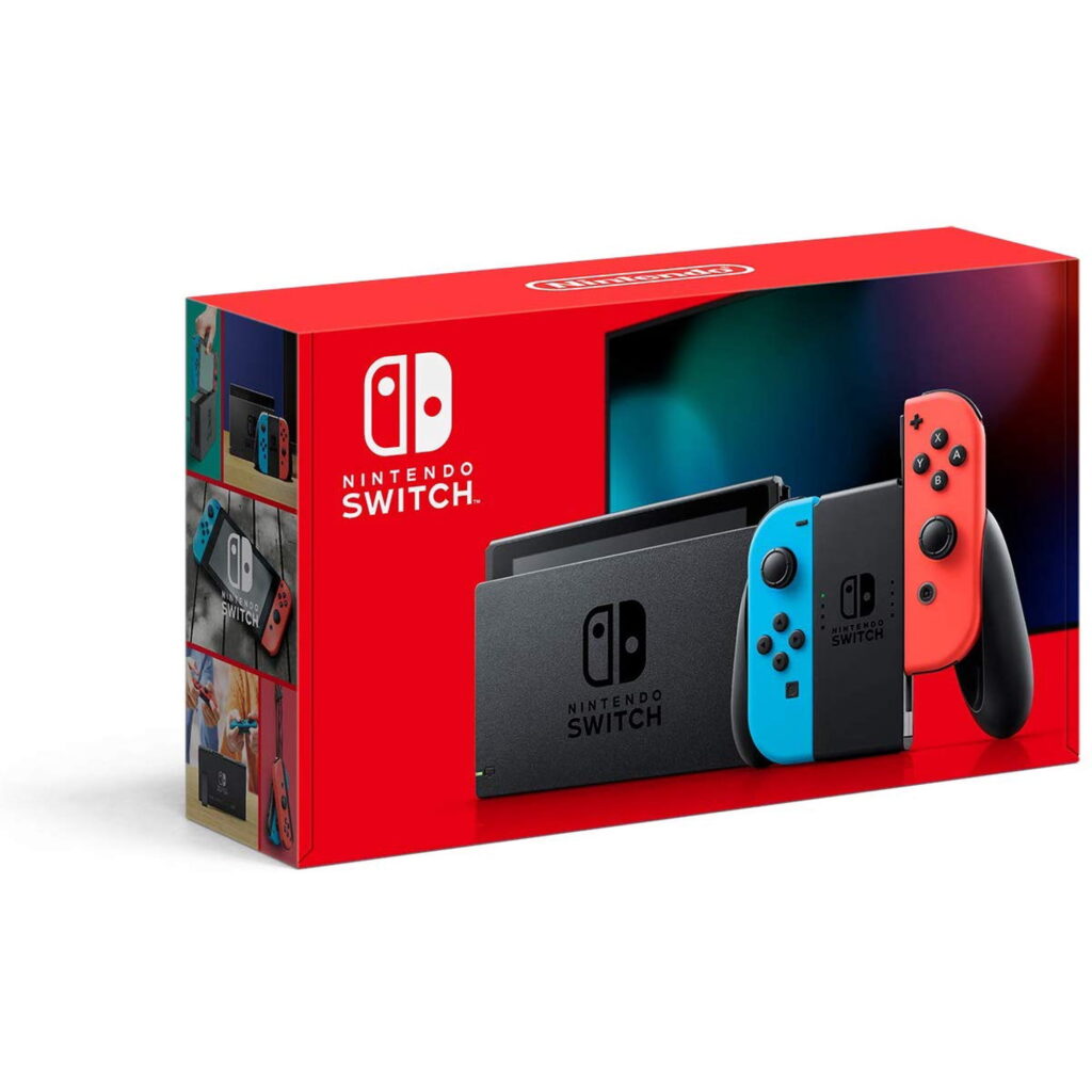 Nintendo Switch with Neon Blue and Neon Red JoyโCon
