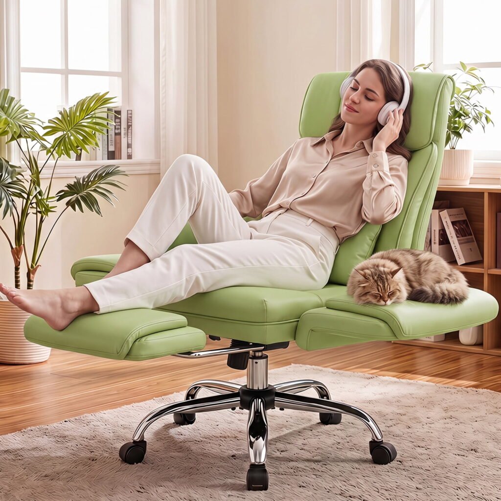 COOLHUT Big and Tall Office Chair, Executive Chair with Footrest, PU Leather Home Office Chair Computer Desk Chair with Lumbar Support & Padded Armrest, Avocado Green