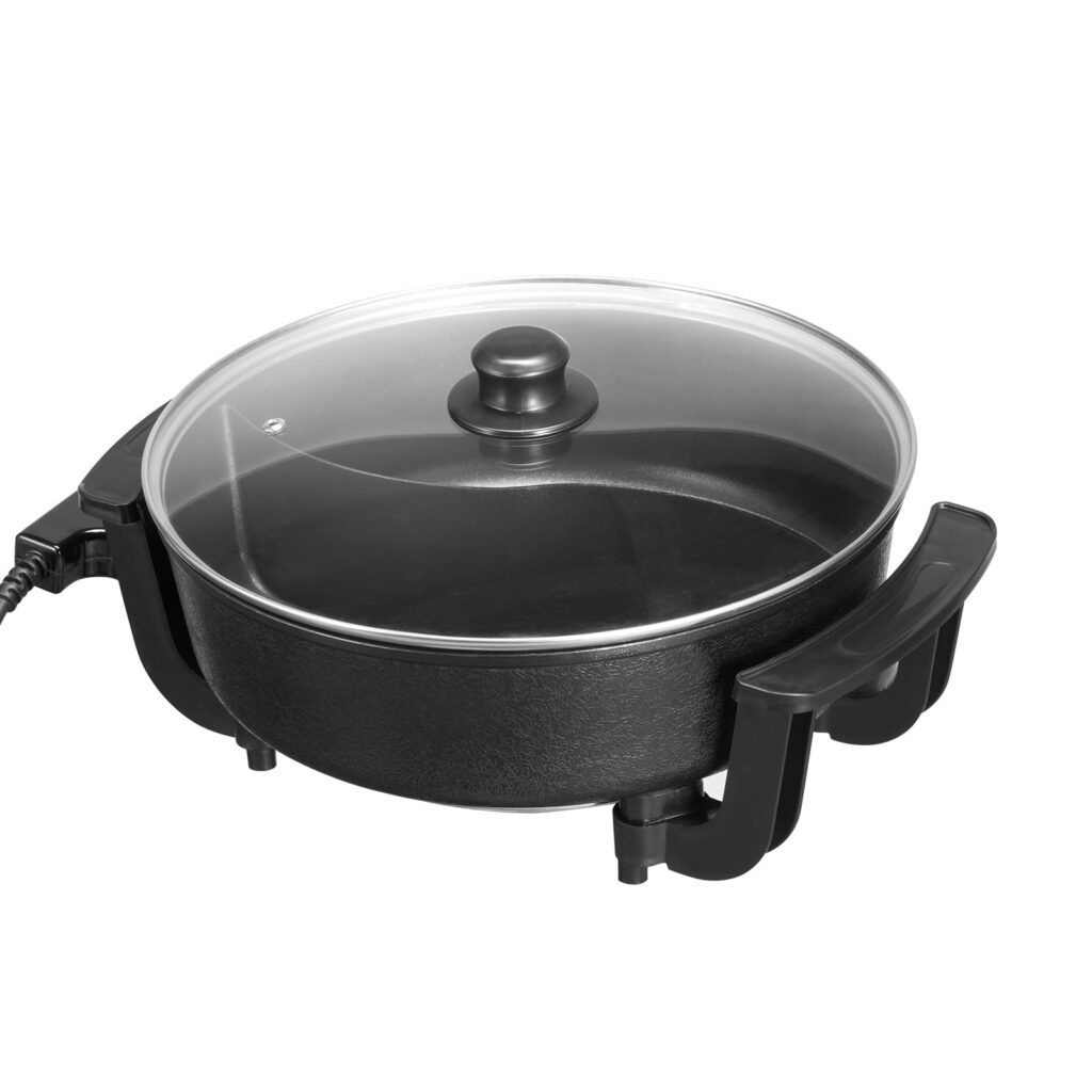 KFFKFF Dual-Flavor Electric Hot Pot, 1360W 5L,Non-Stick Cooking Pot with Partition,Transparent Glass Cover, Adjustable Heat, Chinese Hotpot Suitable for Family Meals & Gatherings for 6-10 Individuals