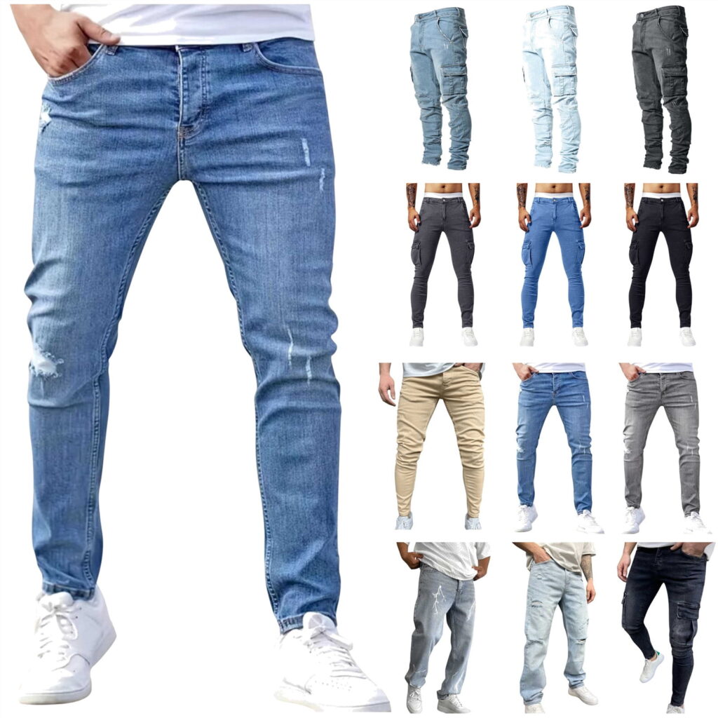 QATAINLAV Mens Skinny Jeans on Clearance, Slim Fit Stretch Denim Pants Tapered Jean Pants Lightweight Work Trousers with Multi Pockets Black M