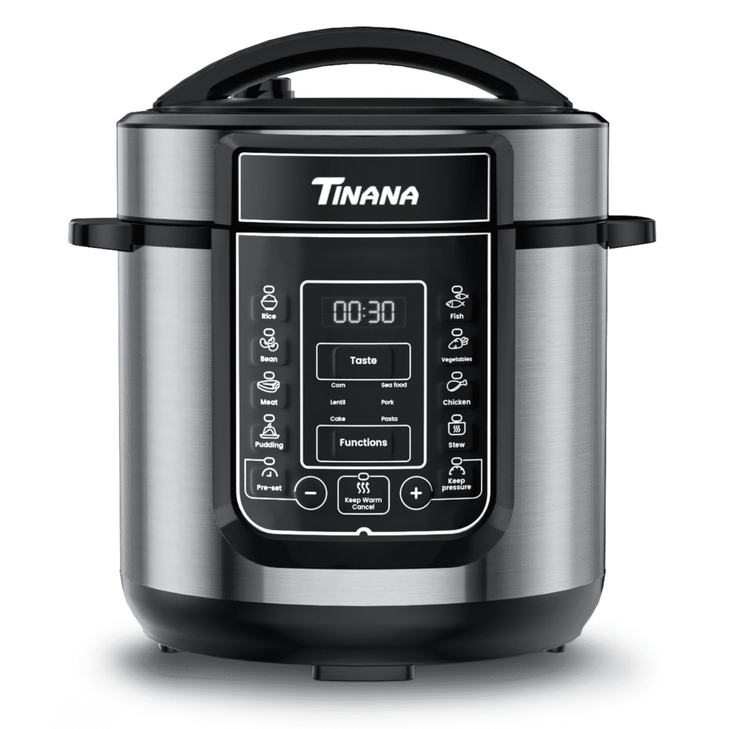 TINANA 6 Qt Electric Pressure Cooker 9-in-1, 14 Presets Instant Multi-Function Pot, Slow Cooker, Rice Cooker, Cake Maker, Non-Stick, Stainless Steel
