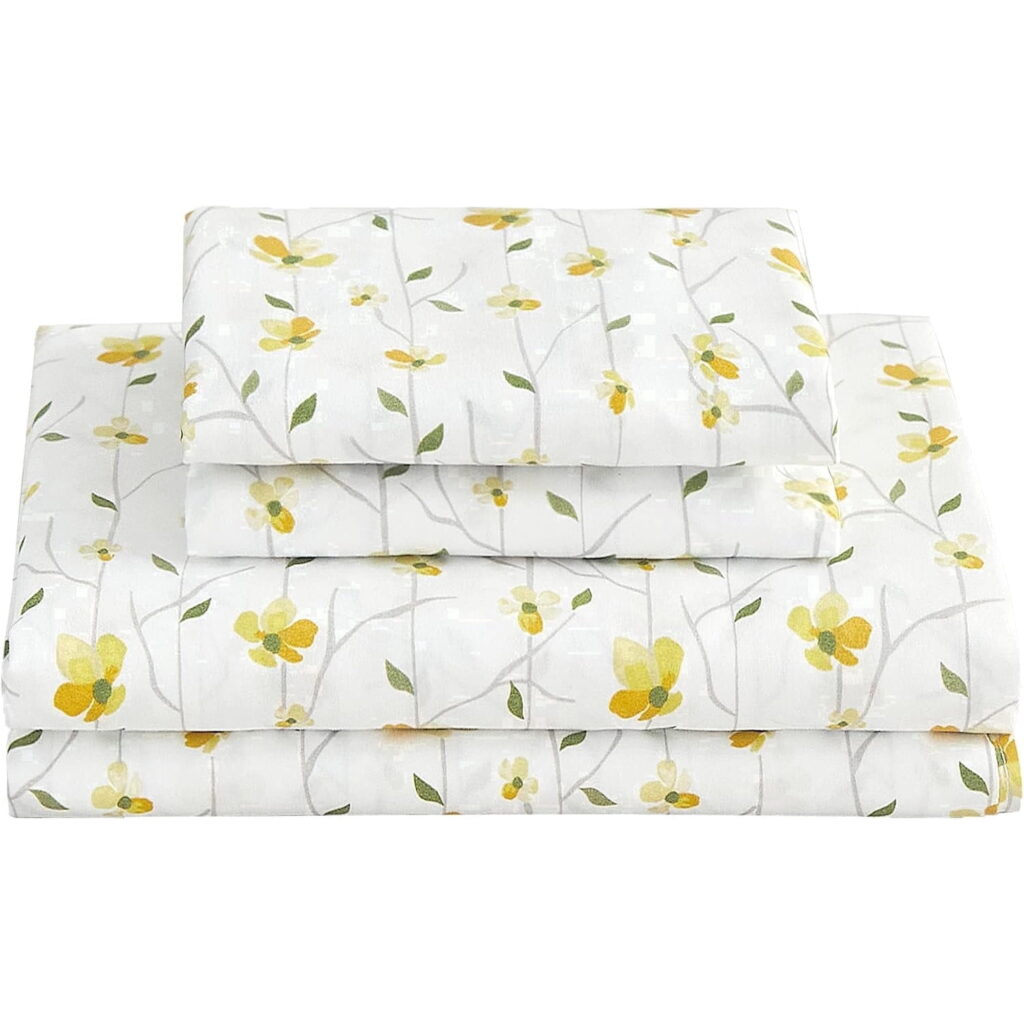 Viviland Floral Twin Size Sheet Set, Sunflower Printed Bed Sheets for Kids Girls, 3-Piece Microfiber Fitted Sheet with 15" Deep Pocket & Non-Slip Straps, Patterned Bedding Sheets & Pillowcase Set