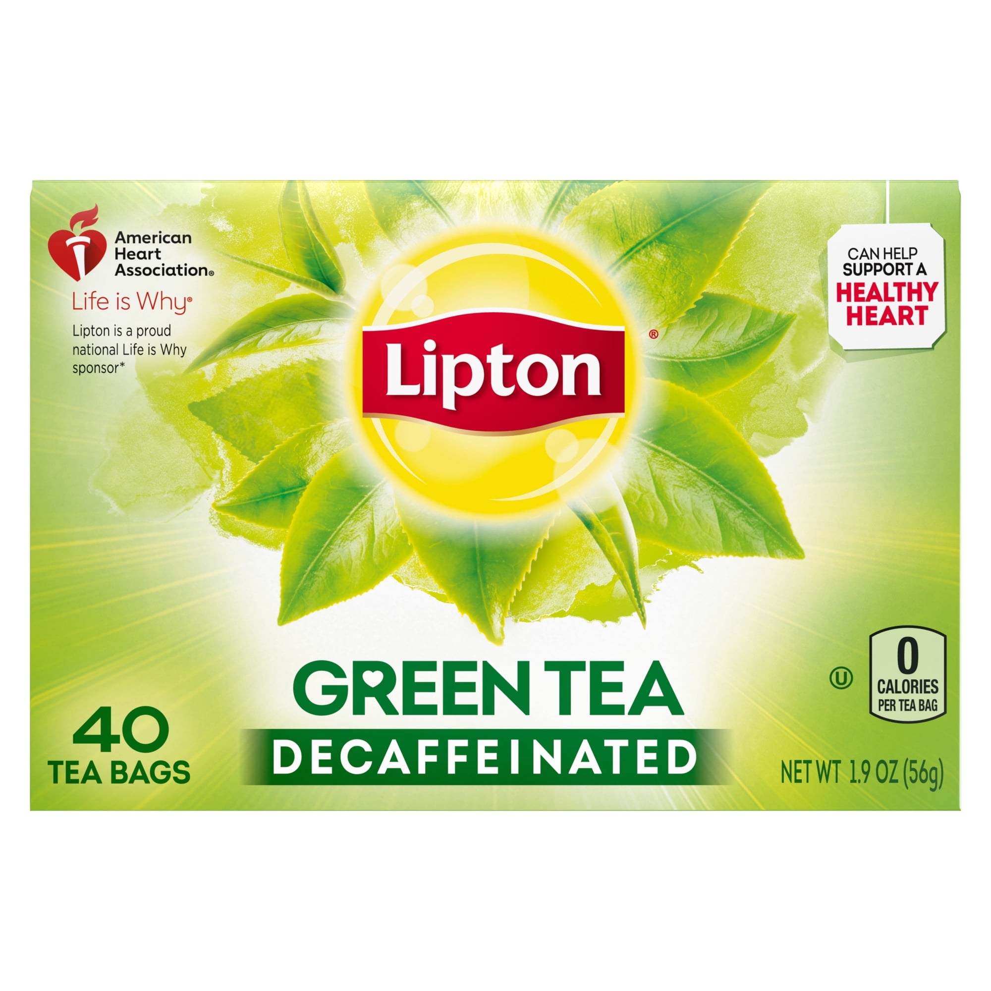 Lipton Green Tea, Decaffeinated, Tea Bags 40 Count Box