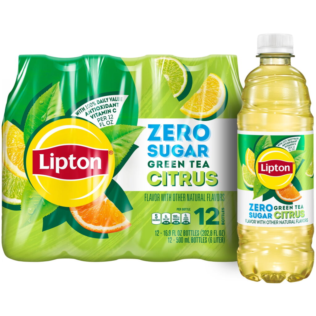 Lipton Green Tea Citrus Zero Sugar Iced Tea, 16.9 fl oz, 12 pack Bottles