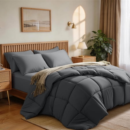 SONORO KATE Full Comforter - All Season Down Alternative Quilted Microfiber Comforter, Soft Lightweight Bedding, Dark Gray
